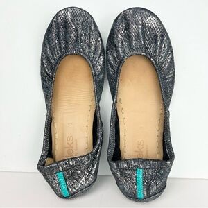 Tieks Drago Limited Italian Leather Black Silver Metallic Croc Flats Size 6